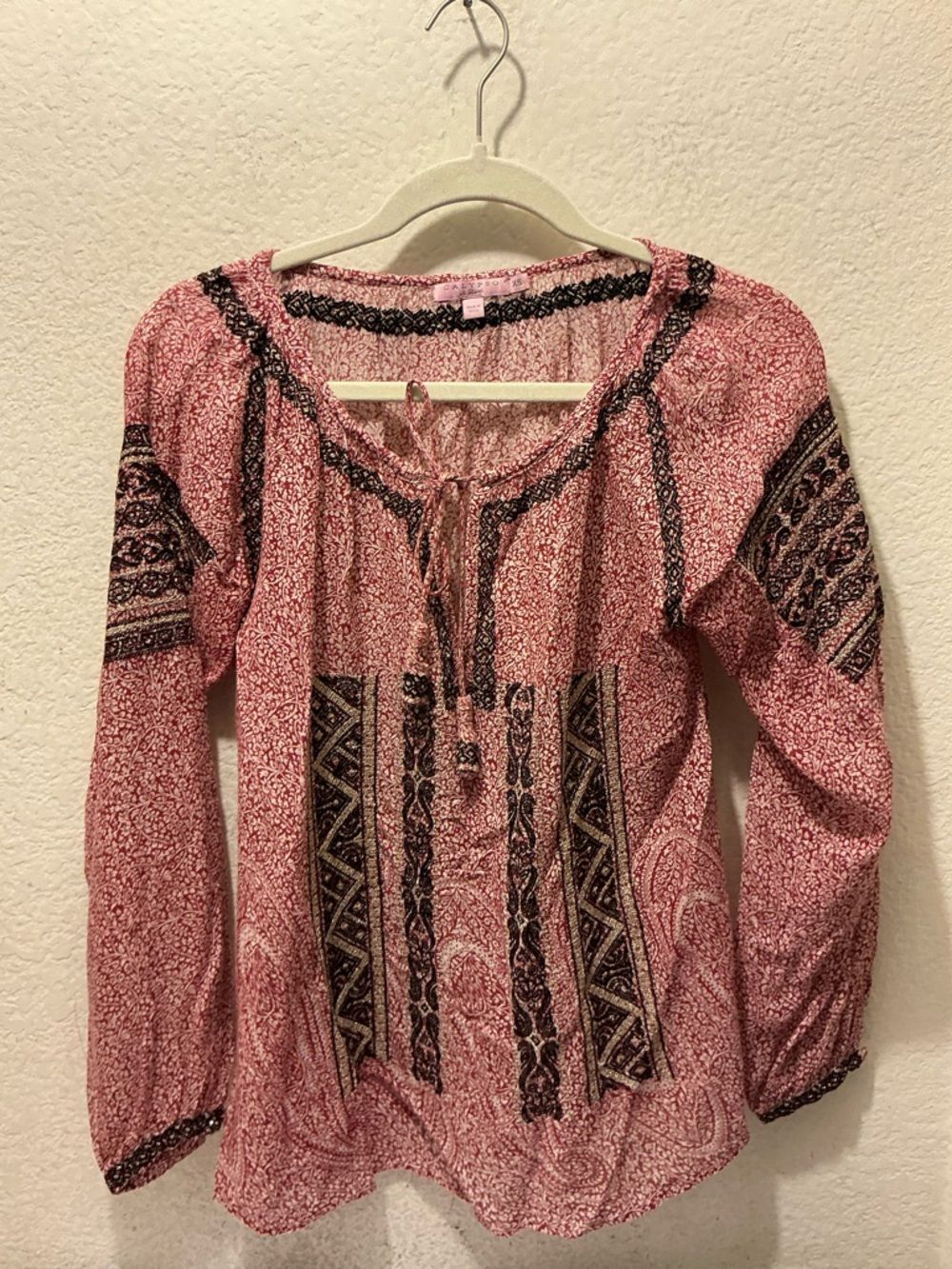 Calypso St. Barth Pink Peasant Blouse with Black Accents size XS